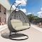 Leisuremod Charcoal Wicker Hanging 2 person Egg Swing Chair with Taupe Cushions ESCCH-57TP - alternate 10