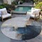 Homeroots 8' Taupe Black And Blue Round Abstract Washable Indoor Outdoor Area Rug 603037 - alternate 8