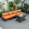 Leisuremod Chelsea 5-Piece Middle Patio Chairs and Fire Pit Table Set Black Aluminum With Orange Cushions CSFBL-4OR - alternate 9