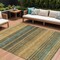 Homeroots 10' X 14' Wheat Brown And Teal Blue Striped Washable Indoor Outdoor Area Rug 614856 - alternate 1