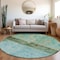 Homeroots 8' Teal Blue And Gold Round Abstract Washable Indoor Outdoor Area Rug 618633 - alternate 7