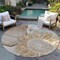 Homeroots 8' Brown Beige And Taupe Round Floral Washable Indoor Outdoor Area Rug 582238 - alternate 8