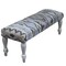 Homeroots 47" Beige Blue and White Geometric Cotton Blend Upholstered Bench 548260 - alternate 9