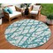 Homeroots 8' Teal Blue And Ivory Round Abstract Washable Indoor Outdoor Area Rug 614391 - alternate 1