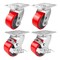 Hyw Products Heavy Duty Caster Set 4in Red Polyurethane on Cast Iron Wheels, 2 Swivel & 2 Swivel with Brake, 4PK 40-40S-A1-PC-2,40-40S-A1-PC-TB-2 (R) - alternate 1