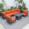 Leisuremod Hamilton 7-Piece Aluminum Patio Conversation Set with Fire Pit Table And Cushions, Orange HSFBL-7OR - alternate 9