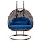 Leisuremod Mendoza Dark Brown Wicker Hanging 2 person Egg Swing Chair with Blue Cushions MSCDBR-53BU - alternate 10