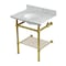 Kingston Brass 30-Inch Carrara Marble Console Sink with Brass Legs and Shelf, 8-Inch, 3-Hole KVPB30MBB7 - alternate 1