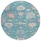 Homeroots 8' Teal Blue Pink And Ivory Round Floral Washable Indoor Outdoor Area Rug 605339 - alternate 7