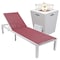 Leisuremod Marlin White Aluminum Patio Chaise Lounge Chair with Square Fire Pit Table, Burgundy MLWCF21-77BRG - alternate 1