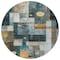 Homeroots 8' Teal Blue Gray And Gold Round Geometric Washable Indoor Outdoor Area Rug 604484 - alternate 9