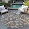 Homeroots 8' Chocolate Beige And Blue Round Floral Washable Indoor Outdoor Area Rug 597808 - alternate 7