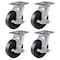 Hyw Products Heavy Duty Caster Set 6in Rubber on Cast Iron Wheels, 4 Swivel with Brake, 4PK 40-60S-A1-RC-TB-4 - alternate 1
