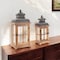 Homeroots Set of Two Natural and Black Glass Wood and Metal Floor Lantern Candle Holders, 2PK 517559 - alternate 4