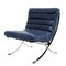Homeroots 29" Blue and Silver Tufted Leather and Upholstered Folding Lounge Chair 668904 - alternate 5