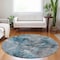 Homeroots 8' Teal Blue And Navy Blue Round Abstract Washable Indoor Outdoor Area Rug 581775 - alternate 8