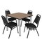 Regency Square Kee Breakroom Table W/ 4 Restaurant Stack Chairs, 36 in W, 36 in L, Noble Oak TB3636NOBPCM29BK - alternate 1