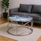 Homeroots 33" Blue and Silver Wood and Iron Faux Marble Geometric Frame Round Coffee Table 572211 - alternate 1