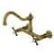 Kingston Brass Double-Handle Wall Mount Bathroom Faucet, Antique Brass KS3243BEX - alternate 1