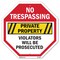 Signmission No Trespassing Private Property Vio, 10 Inch X 10 Inch, Aluminum Metal Signs OC-A-10-99 - alternate 1