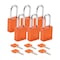 Brady Padlock, Keyed Different, Aluminum, Orange, 1 1/2 in Shackle Height, 1 1/2 in Body Width, 6 PK SDAL-ORG-38ST-KD6 - alternate 1