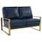 Leisuremod Jefferson Leather Loveseat with Gold Frame, Navy Blue JAG53NBU-L - alternate 1