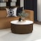 Homeroots 36" Brown Genuine Marble And Solid Wood Round Drum Coffee Table 606251 - alternate 6