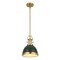 Jonathan Y Homer 10" 1-Light Modern Industrial Metal LED Dome Pendant, Kombu Green/Brass Gold JYL9535H - alternate 1