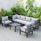 Leisuremod Chelsea 7-Piece Patio Sectional And Coffee Table Set Black Aluminum With Cushions, Light Grey CSTBL-7LGR - alternate 1