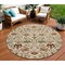 Homeroots 8' Ivory Brown And Red Round Floral Washable Indoor Outdoor Area Rug 603421 - alternate 1