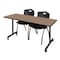 Regency Kobe Mobile T-Base Training Table W/ 2 M Stack Chairs, 72 in W, 24 in L, Noble Oak MKTRCC7224NO47BK - alternate 1