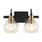 Jonathan Y Marais 14.5" 2-Light Iron/Glass Rustic Vintage LED Vanity Light, Black/Brass Gold JYL3527A - alternate 1