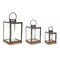 Homeroots Gray And Brown Distressed Geometric Glass Metal And Wood Floor Lantern Candle Holders, 3PK 516442 - alternate 1