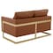 Leisuremod Lincoln Upholstered Leather Loveseat with Gold Frame, Cognac Tan LA55BR-L - alternate 7