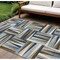Homeroots 10' X 14' Navy Blue Brown And Beige Geometric Washable Indoor Outdoor Area Rug 598285 - alternate 1