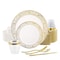 Elama 150 Piece Disposable Plastic Dinnerware Party Set for 25 Guests in White with Gold Decal Trim 750123350M - alternate 7