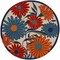 Homeroots 4' Ivory Blue And Orange Round Floral Indoor Outdoor Area Rug 545029 - alternate 1