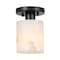 Jonathan Y Jules 5.13" 1-Light Modern Contemporary Alabaster/Iron Cylinder LED Semi Flush Mount, White Marbling/ JYL1206B - alternate 1