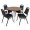 Regency Round Kahlo Breakroom Table W/ 4 Restaurant Stack Chairs, 42 in W, 42 in L, Noble Oak TPL42RNDNOCM29BK - alternate 1
