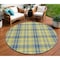 Homeroots 8' Yellow Blue And Ivory Round Plaid Washable Indoor Outdoor Area Rug 597137 - alternate 1