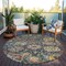 Homeroots 8' Navy Blue Terra Cotta And Beige Round Damask Washable Indoor Outdoor Area Rug 603745 - alternate 9