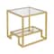 Homeroots 22" Brass And Clear Glass And Steel Square End Table With Shelf 544207 - alternate 7
