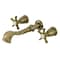 Kingston Brass Two-Handle Wall Mount Tub Faucet, Antique Brass KS5023NX - alternate 1