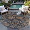 Homeroots 8' Navy Blue Brown And Terra Cotta Round Damask Washable Indoor Outdoor Area Rug 603601 - alternate 9
