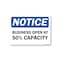 Signmission Public Safety, 18" Height, Peel And Stick Wall Graphic, 24" x 18", Business Open 50% Capacity OS-NS-RD-1824-25462 - alternate 1