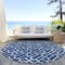 Homeroots 8' Navy Blue And Ivory Round Geometric Washable Indoor Outdoor Area Rug 594859 - alternate 8
