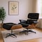 Homeroots 27" Black and Light Brown Tufted Genuine Leather Swivel Lounge Chair With Ottoman 636224 - alternate 8