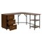 Homeroots 59" Walnut Wood and Stainless Steel L Shape Computer Desk With Three Drawers 723754 - alternate 9
