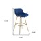 Homeroots Set of Two 29" Blue and Gold Velvet and Metal Low Back Bar Height Swivel Bar Chairs 543453 - alternate 4