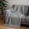 Homeroots 55" X 70" Sage And Gray Cotton Blend Woven Checkered Plush Throw Blanket with Fringe 633075 - alternate 6